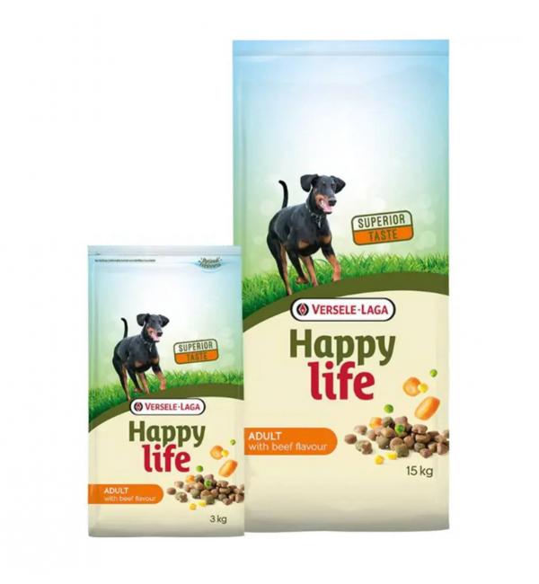 Корм для собак «Happy Life» Versele-Laga, для взрослых собак, с говядиной, 15+3 кг
