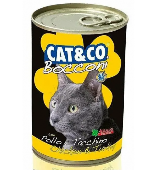 Консервы для кошек Adragna Cat&Co, кусочки курицы и индейки в соусе, 405г