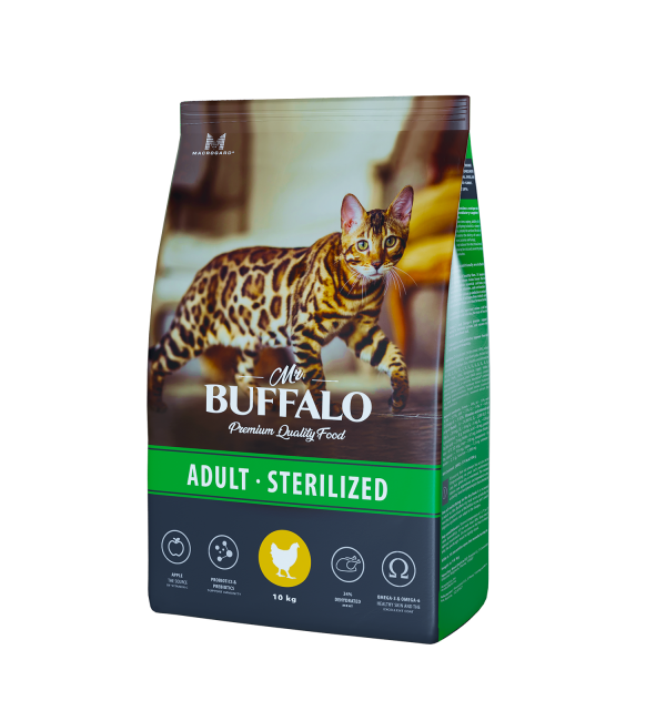 Сухой корм Mr. Buffalo Adult Sterilized для стерилизованных кошек (курица)10 кг.