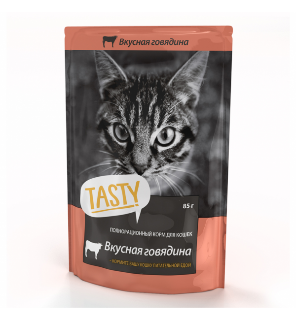 Пресервы для кошек Tasty консервированный корм с говядиной в желе  (0,085 кг)