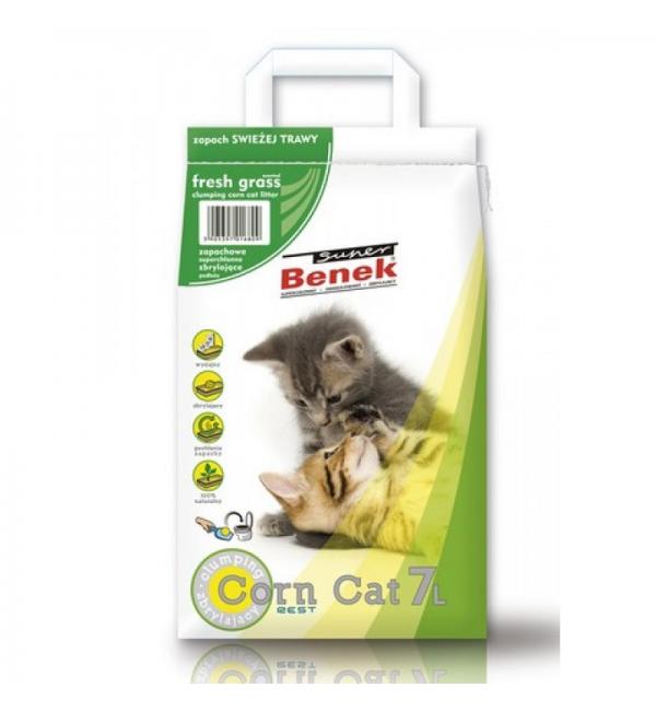 Наполнитель для туалета Super Benek Corn Cat кукурузный, свежая трава (14л)