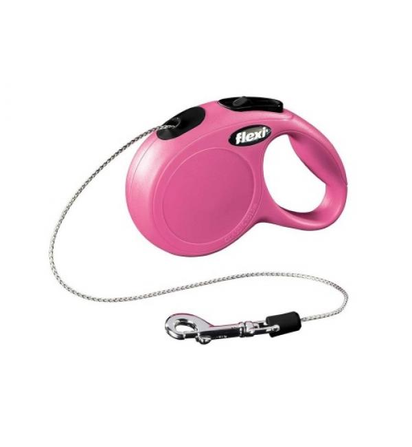 Рулетка-трос Flexi New classic cat 3м 8кг розовая 0,118 кг (0,118 кг)