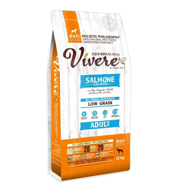 Сухой корм Vivere Dog Adult Maxi Salmone низкозерновой для взрослых собак крупных пород (лосось), 12 кг