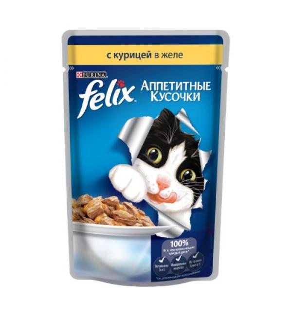 Влажный корм FELIX Аппетитные кусочки для взрослых кошек, с курицей в желе (0,085 кг)