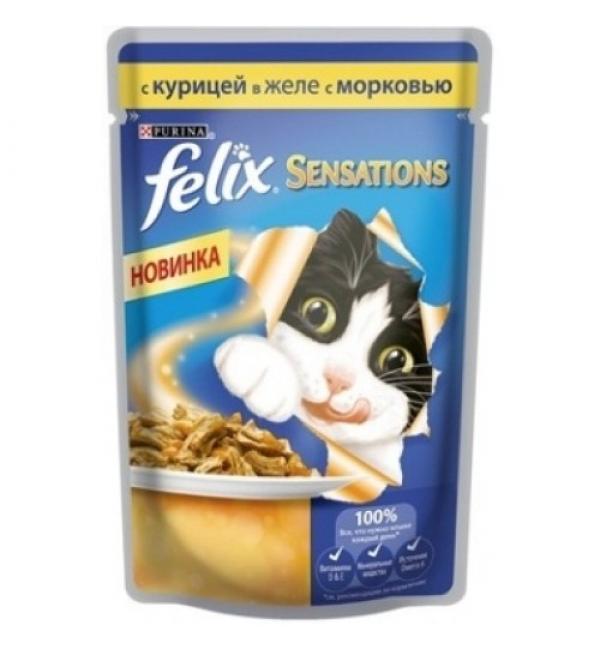 Влажный корм FELIX SENSATIONS для взрослых кошек, с курицей в желе и морковью  (0,085 кг)