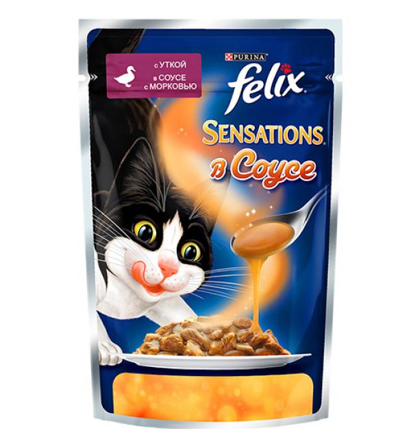 Влажный корм FELIX SENSATIONS для взрослых кошек, с уткой в соусе с морковью (0,085 кг)