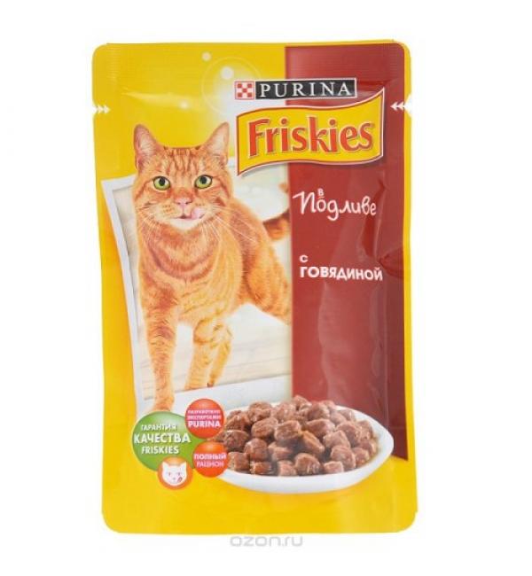 Влажный корм Friskies для взрослых кошек, с говядиной в подливе (0,085 кг)