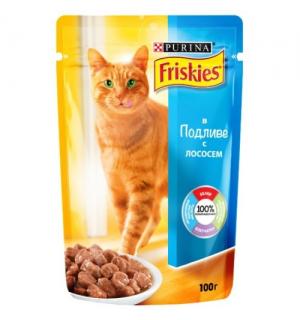Влажный корм Friskies для взрослых кошек, с лососем в подливе (0,1 кг)