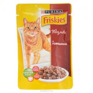 Влажный корм Friskies для взрослых кошек, с говядиной в подливе (0,1 кг)