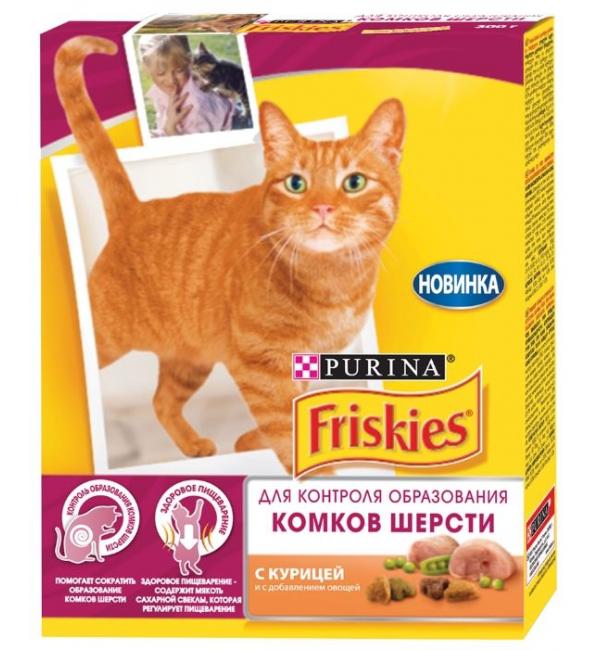 Сухой корм Friskies для взрослых кошек, с курицей и добавлением овощей для контроля образования комков шерсти (0,3 кг)