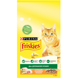 Сухой корм Friskies для домашних кошек, с курицей и садовой зеленью (1,5 кг)