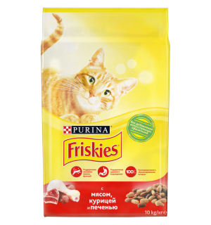 Сухой корм Friskies для взрослых кошек, мясное ассорти с мясом, курицей и печенью (10 кг)