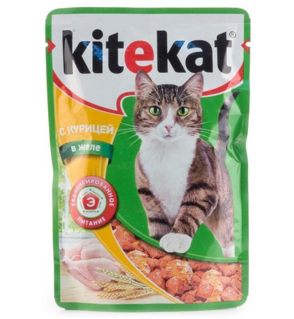 Влажный корм Kitekat для взрослых кошек, с курицей в желе (0,085 кг)