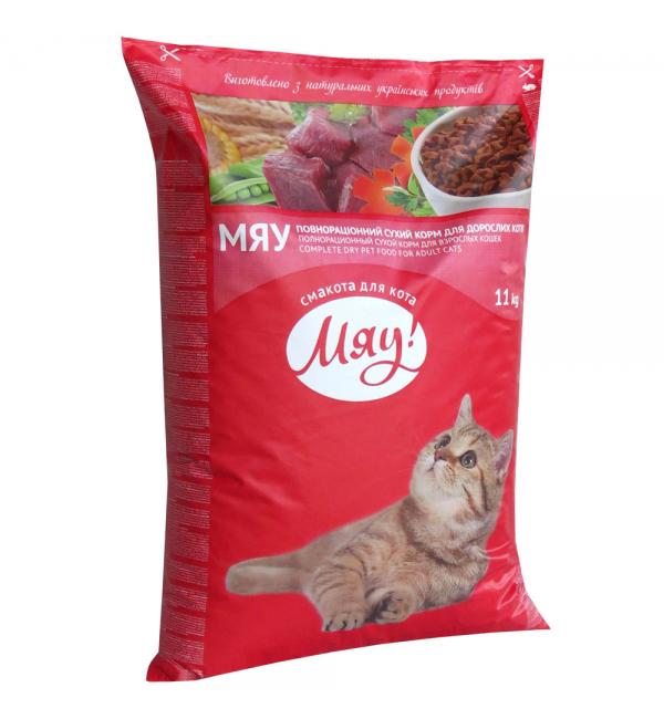 Сухой корм Мяу! для взрослых кошек, Индейка и садовая трава (11 кг)