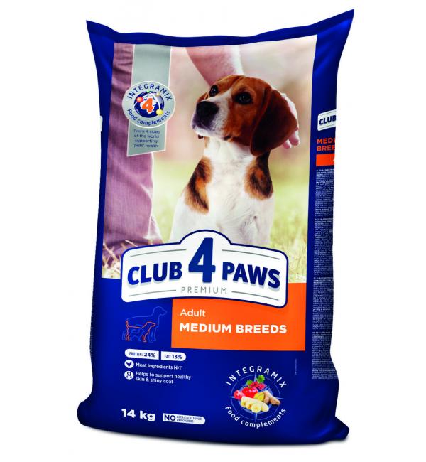 Сухой корм Club 4 Paws Премиум для взрослых собак средних пород (14 кг)