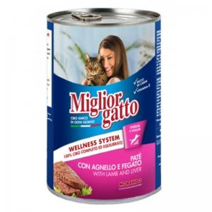 Консервы Miglior gatto Lamb/Liver для кошек, паштет с ягнёнком и печенью (0,4 кг)
