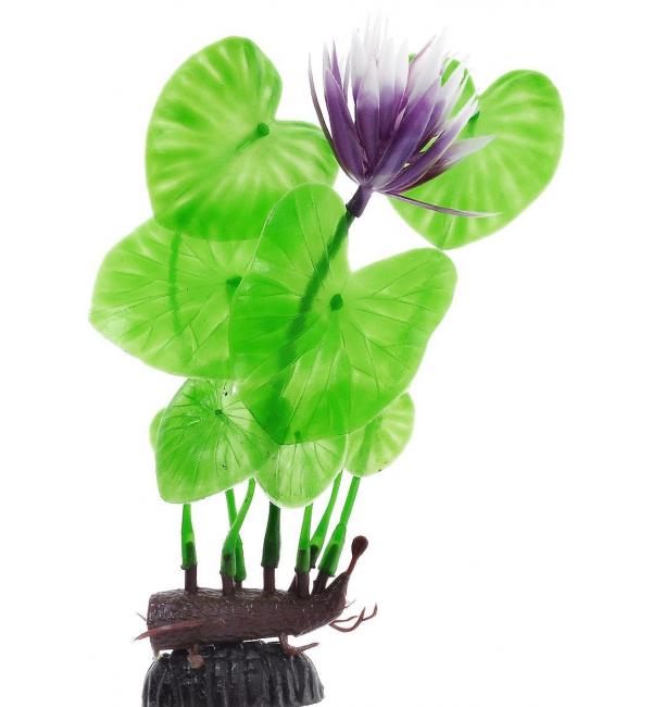 Пластиковое растение Barbus Plant 013 - Лилия ЗЕЛЕНАЯ с цветком, 10см
