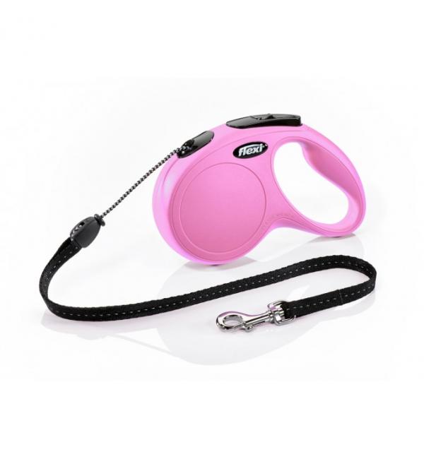 Рулетка-поводок Flexi New Classic S трос 8м розовая
