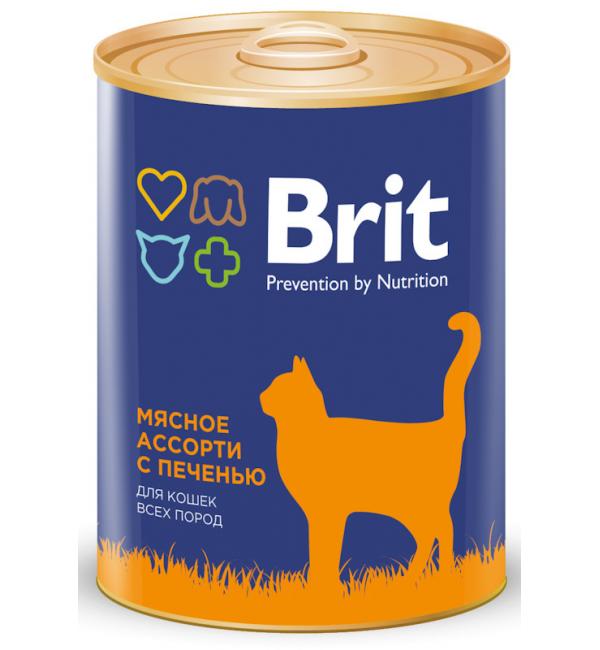 Консервы Brit для кошек, мясное ассорти с печенью (0,34 кг)