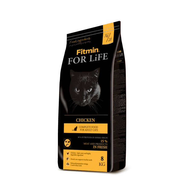Сухой корм Fitmin For Life Chicken для взрослых кошек, курица (8 кг)