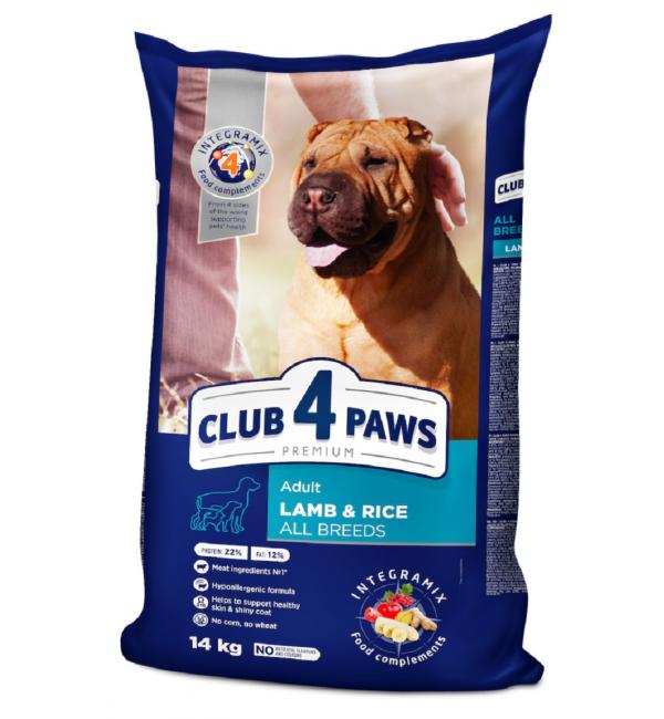 Сухой корм Club 4 Paws для взрослых собак всех пород (ягненок и рис, 14 кг)