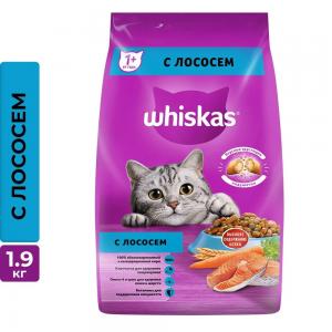 Сухой корм Whiskas для взрослых кошек (подушечки с лососем) 1.9 кг