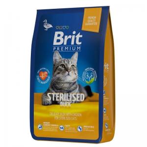 Сухой корм Brit Premium для взрослых стерилизованных кошек, утка и курица (8 кг)