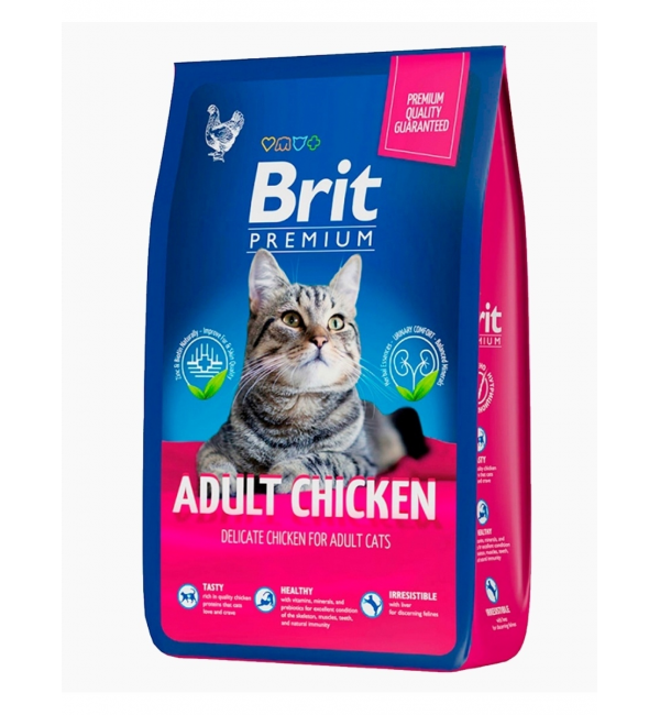 Сухой корм Brit Premium для взрослых кошек, с мясом курицы и куриной печенью (8 кг)