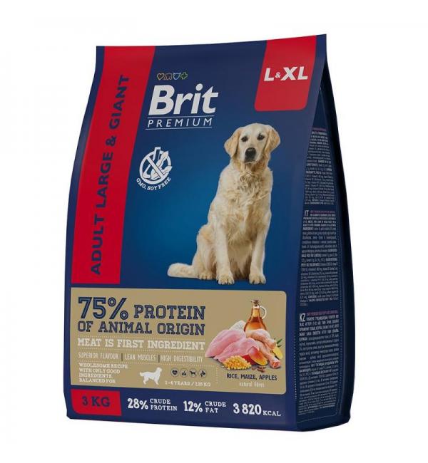 Сухой корм Brit Premium Adult L-XL для взрослых собак крупных и гигантских пород (3 кг)