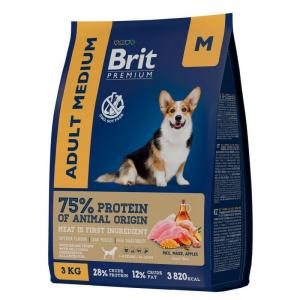 Сухой корм Brit by Nature Adult M для взрослых собак средних пород (3 кг)