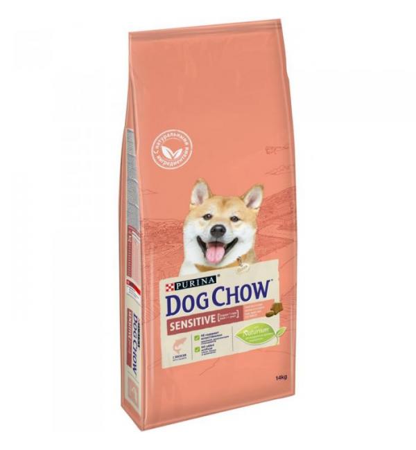 Сухой корм Dog Chow для взрослых собак с чувствительной кожей и чувствительным пищеварением, с лососем (14 кг)
