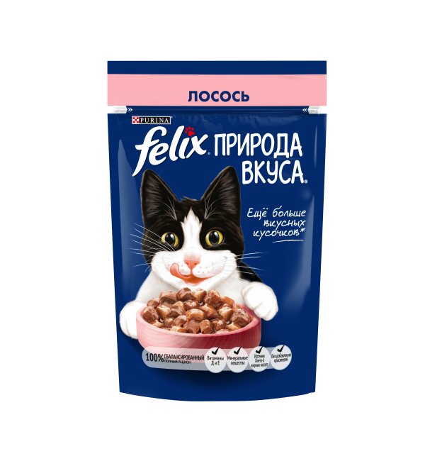 Влажный корм Felix Природа вкуса для взрослых кошек, с лососем в соусе (0,075 кг)