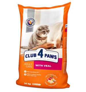 Сухой корм Club 4 Paws Премиум для взрослых кошек, с телятиной (14 кг)