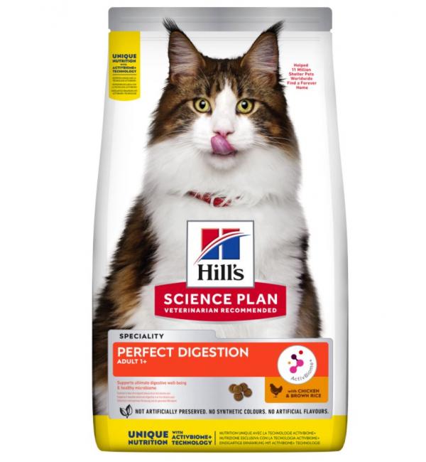 Сухой корм Hill's Science Plan Perfect Digestion для кошек, идеал. пищеварение, с кур. и кор. рисом (7 кг)