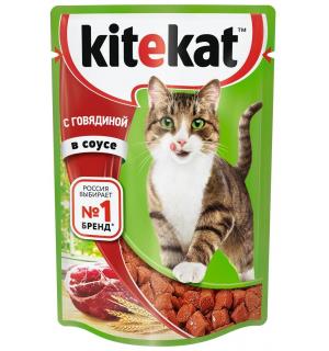 Влажный корм Kitekat для взрослых кошек, с говядиной в соусе (0,085 кг)