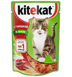 Влажный корм Kitekat для взрослых кошек, с говядиной в желе (0,085 кг)