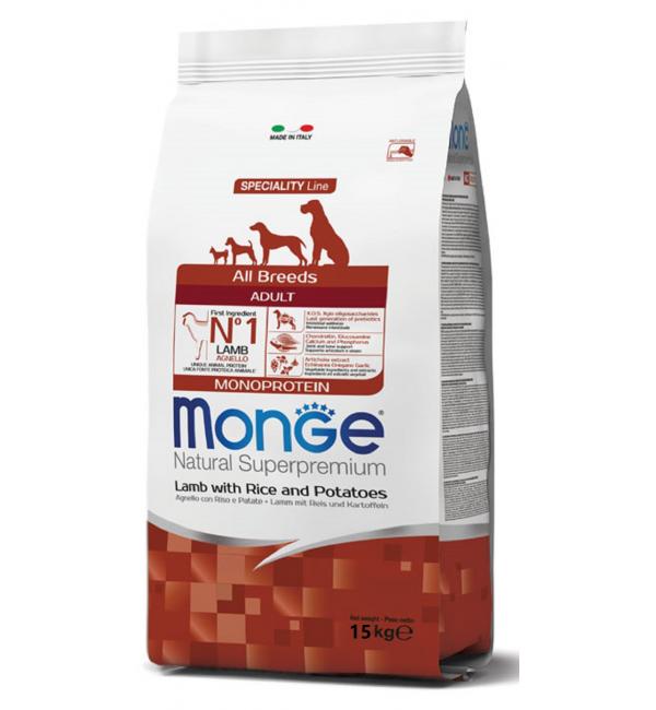 Сухой корм Monge Dog Monoprotein для взрослых собак всех пород, с ягненком, рисом и картофелем (12 кг)