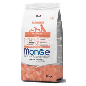 Сухой корм Monge Dog Monoprotein для взрослых собак всех пород, с лососем и рисом (12 кг)