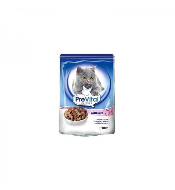 Консервы PreVital Classic для кошек, с телятиной в соусе (0,1 кг)