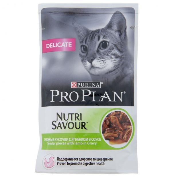 Влажный корм Pro Plan Nutri Savour для взрослых кошек с чувствительным пищеварением или с особыми предпочтениями в еде, с ягненком в соусе (0,425 кг)