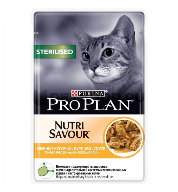 Влажный корм Pro Plan для стерилизованных кошек и кастрированных котов, с курицей в соусе (0,085 кг)