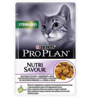 Влажный корм Pro Plan Nutri Savour для стерилизованных кошек и кастрированных котов, с индейкой в желе (0,085 кг)