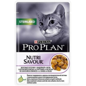 Влажный корм Pro Plan Nutri Savour для стерилизованных кошек и кастрированных котов, с индейкой в желе (0,425 кг)