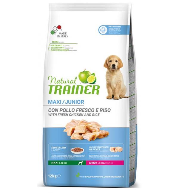  Сухой корм Trainer Natural для щенков крупных пород более 30 кг и старше 9 мес, с мясом курицы (12 кг)