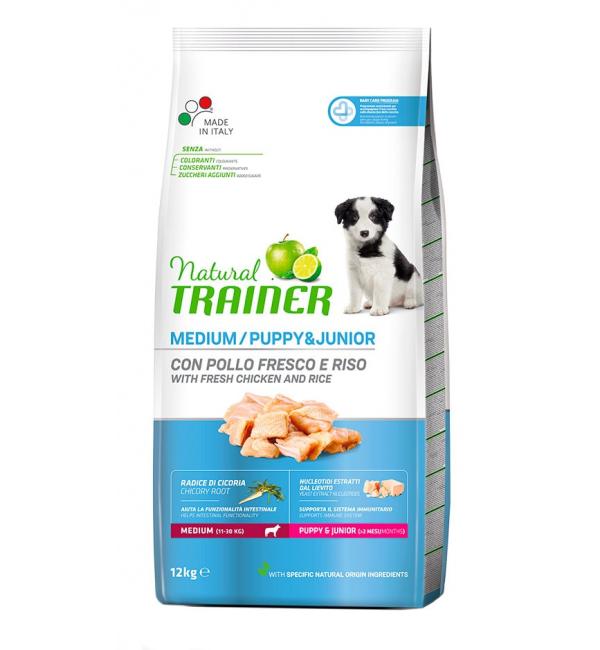  Сухой корм Trainer Natural для щенков средних пород от 11 до 30 кг и старше 2 мес, с мясом курицы (12 кг)